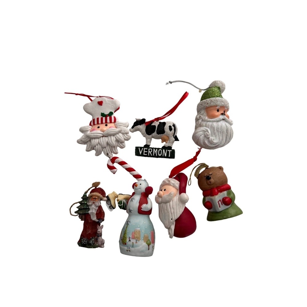 Vtg Christmas Ornament Collection Featuring Santa Vermont Cow Hallmark Jasco‎